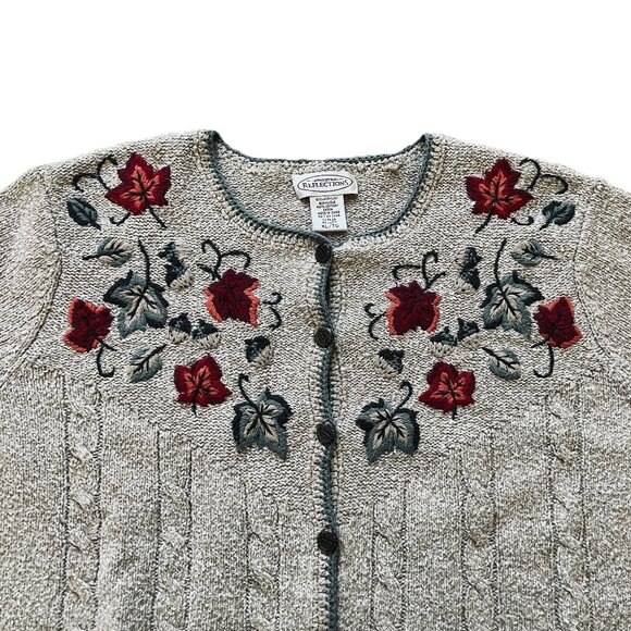 Northern Reflections Autumn Leaves Cardigan Sweater Cable Knit Vintage Y2K - Picture 6 of 8